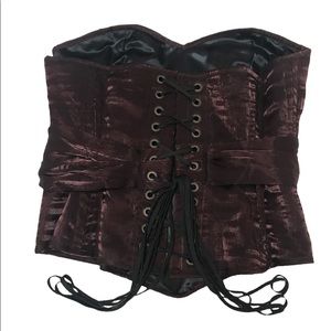 Lace up Corset Med-Lrg Taffeta Burgundy Belted